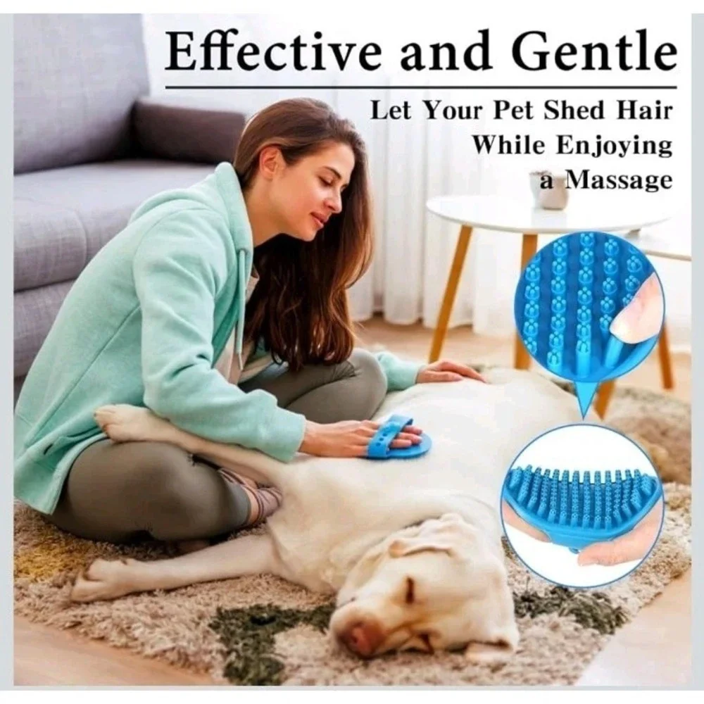 2PCS Dog Bath Brush Shampoo & Scrubber Adjustable Handle for Washing & Grooming